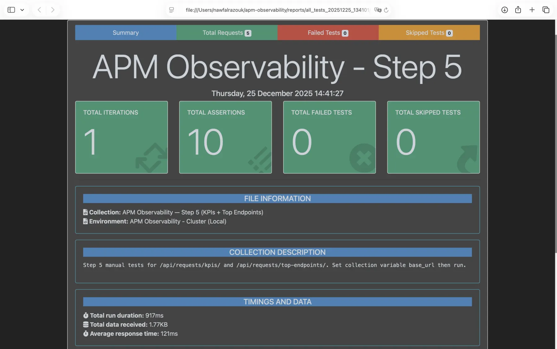 Automated test report